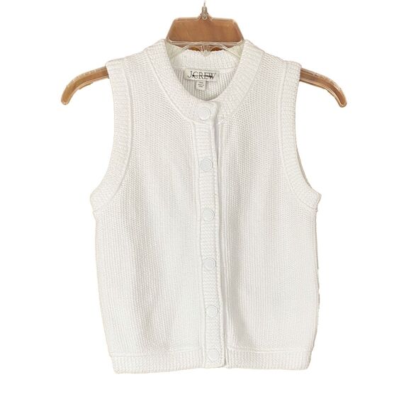 J.CREW Sweaters - J Crew Button-up Sweater Shell Vest Size XXS White Cotton Snaps Nautical Preppy